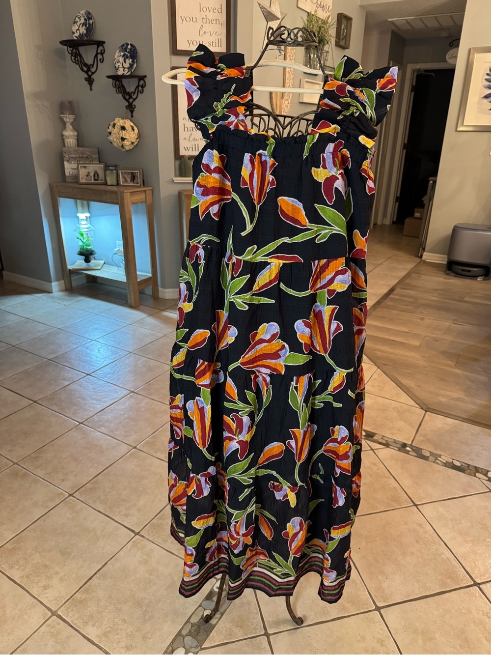 THML Black Dress with Tan, Brown & White Horse Print